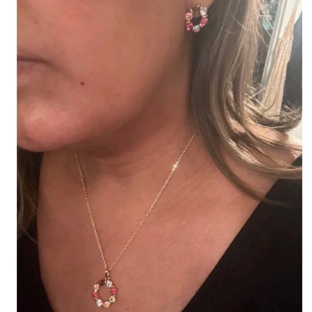 Gold rhinestones Necklace and earrings set dainty Rainbow multicolor 💖